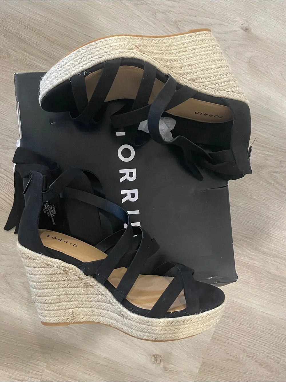 Torrid Black Strappy Espadrille Wedge Sandals size 10WW